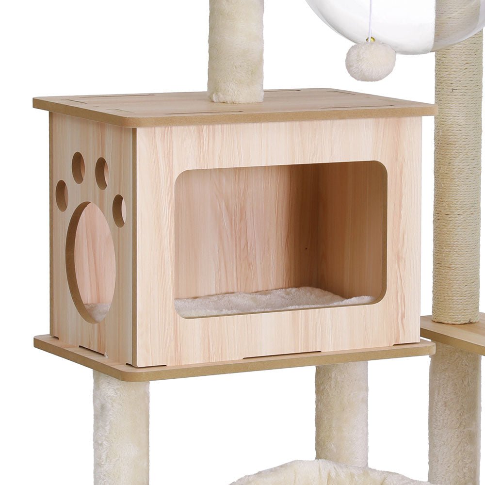 Cat Tree Tower Scratching Post Scratcher 142cm Wood Bed Condo House-4