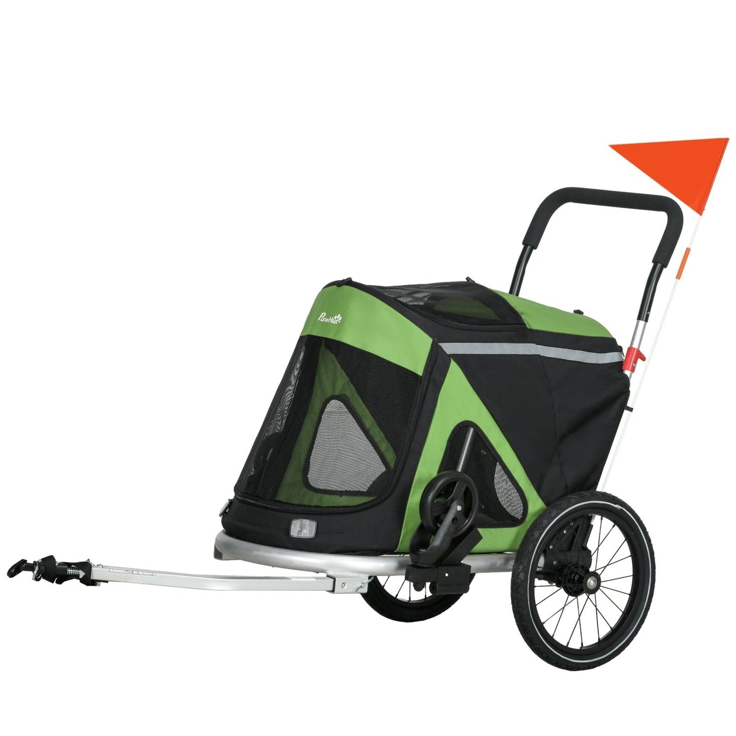 2 in 1 Aluminium Foldable Dog Bike Trailer, Pet Stroller, for Medium Dogs - Green-0