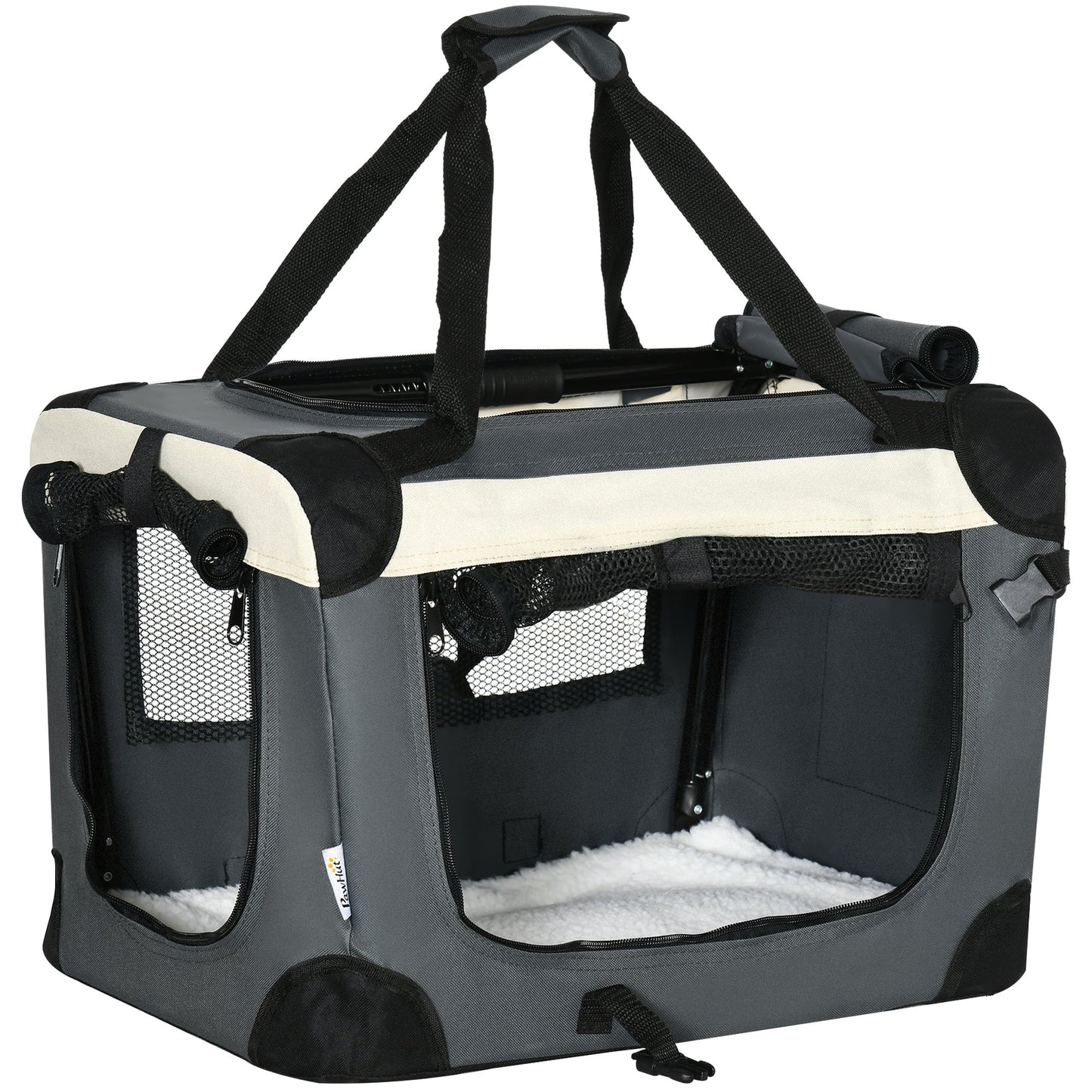 51cm Foldable Pet Carrier, Dog Cage, Portable Cat Carrier, Cat Bag, Pet Travel Bag with Cushion for Miniature Dogs, Grey-0
