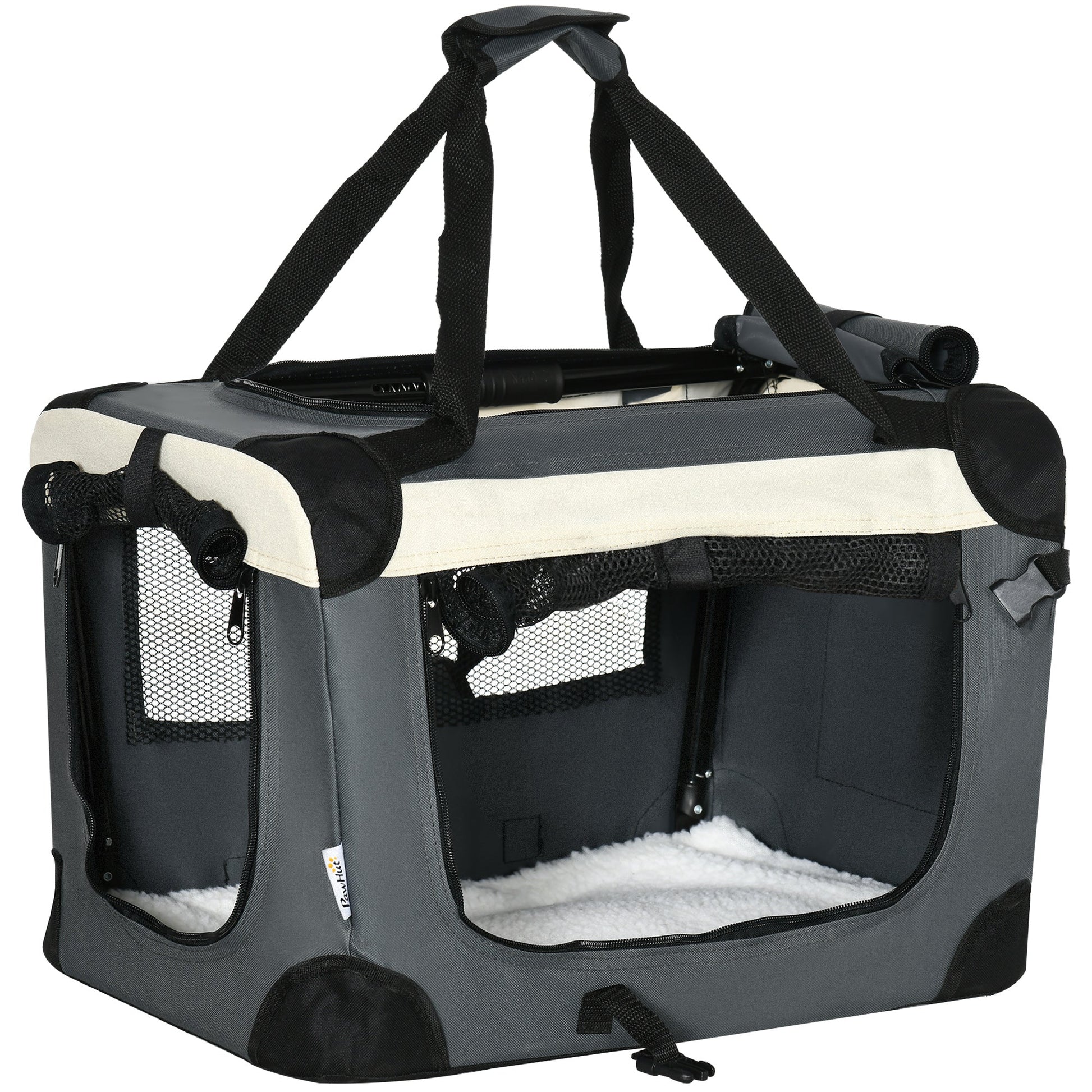 51cm Foldable Pet Carrier, Dog Cage, Portable Cat Carrier, Cat Bag, Pet Travel Bag with Cushion for Miniature Dogs, Grey-0