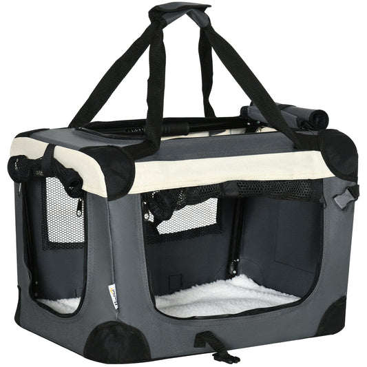 51cm Foldable Pet Carrier, Dog Cage, Portable Cat Carrier, Cat Bag, Pet Travel Bag with Cushion for Miniature Dogs, Grey-0