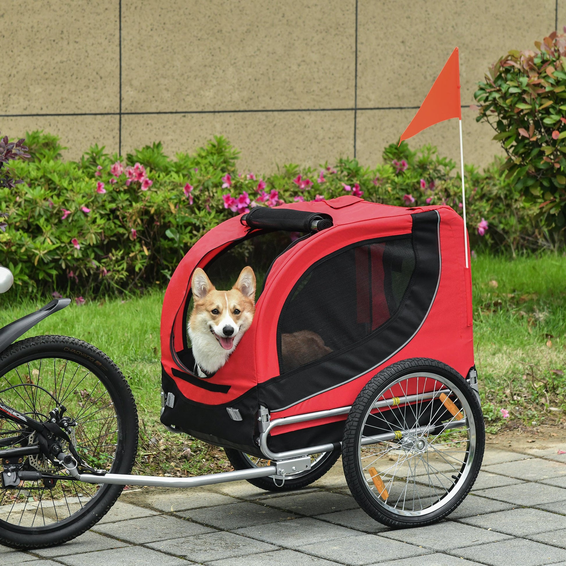 Dog Bike Trailer Folding Bicycle Pet Trailer Dog Bike Jogger Travel Carrier W/Removable Cover-Red-1