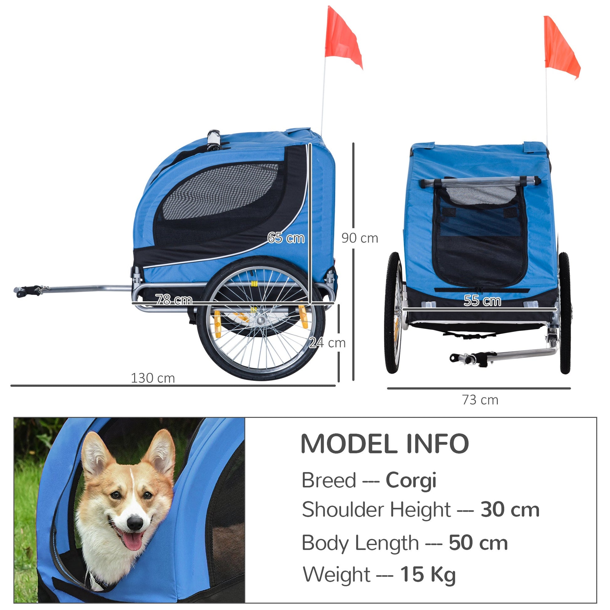 Dog Bike Trailer Folding Bicycle Pet Trailer W/Removable Cover-Blue-2