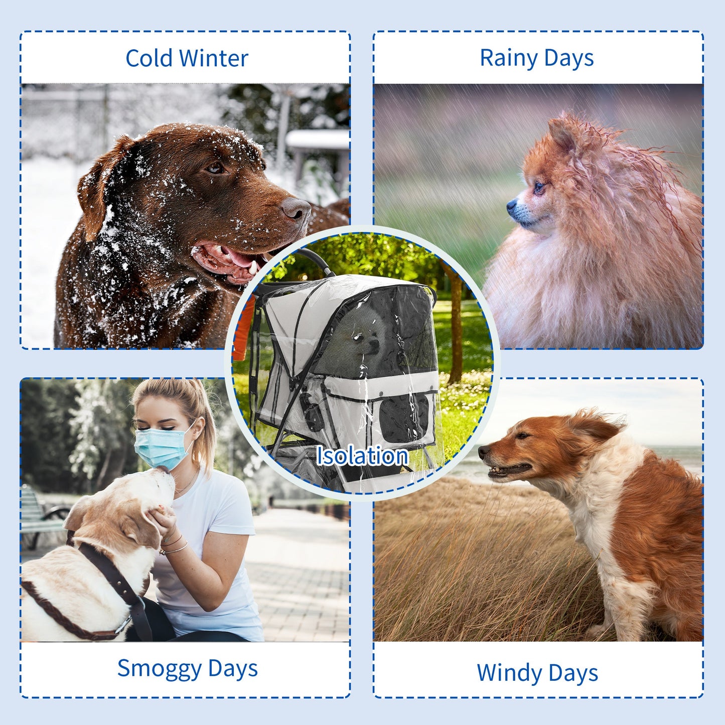 Dog Stroller Rain Cover, Cover for Dog Pram Stroller Buggy w/ Rear Side Entry, Grey-3