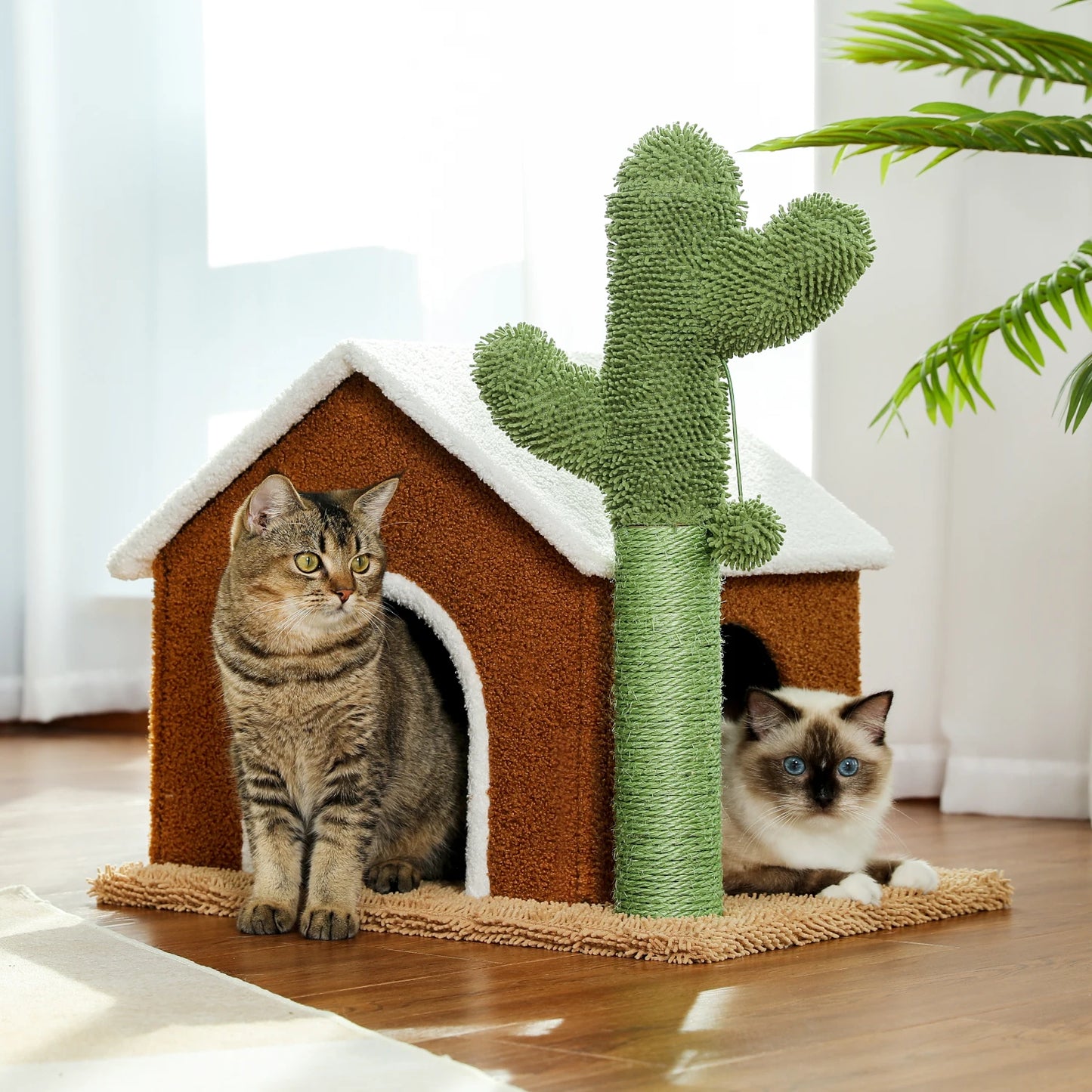 DIY Cactus Cat Tree Houses Hummock Fully Wrapped Scratching Post Wood Climbing Tower for Cat Jumping Toy Pet Furniture Protector