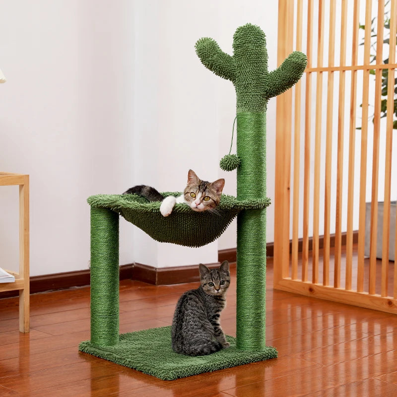 DIY Cactus Cat Tree Houses Hummock Fully Wrapped Scratching Post Wood Climbing Tower for Cat Jumping Toy Pet Furniture Protector