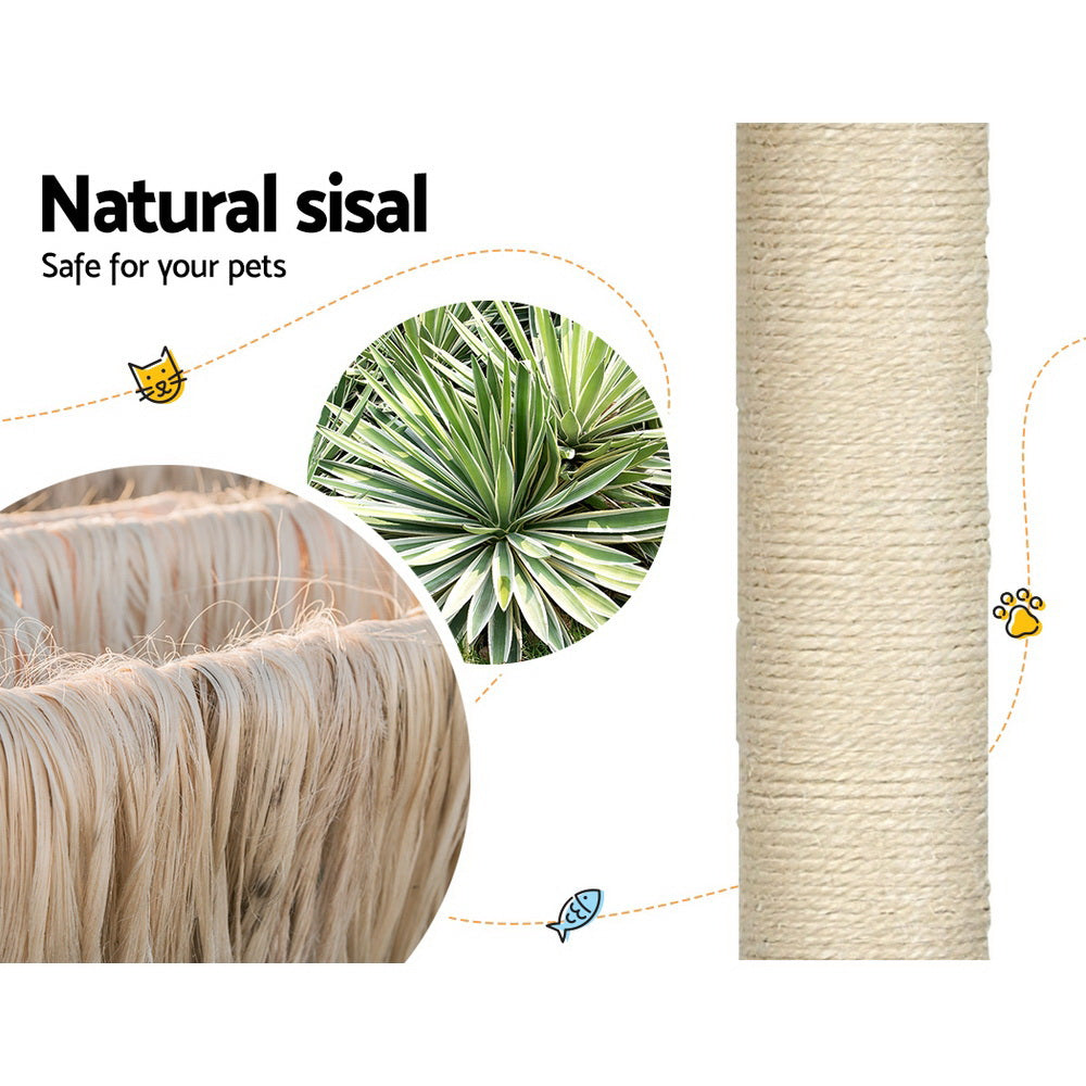 Cat Tree Tower Scratching Post Wood Bed Condo House Rattan Ladder 169cm-3