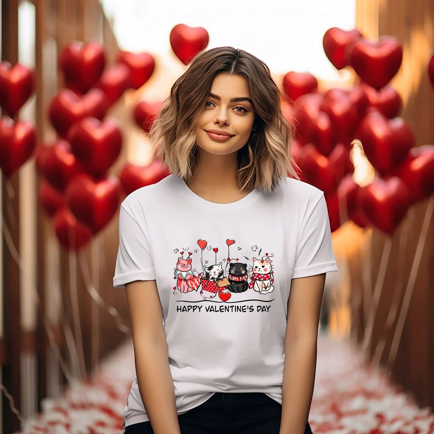 Valentines Cats SweaT T Shirt Cat Lover Sweater Womens Cute for Mom