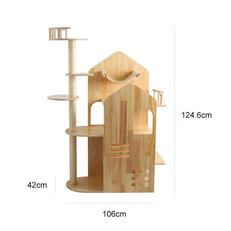 Solid Wood Cat Tree Condo Multiple Tiers Cat House