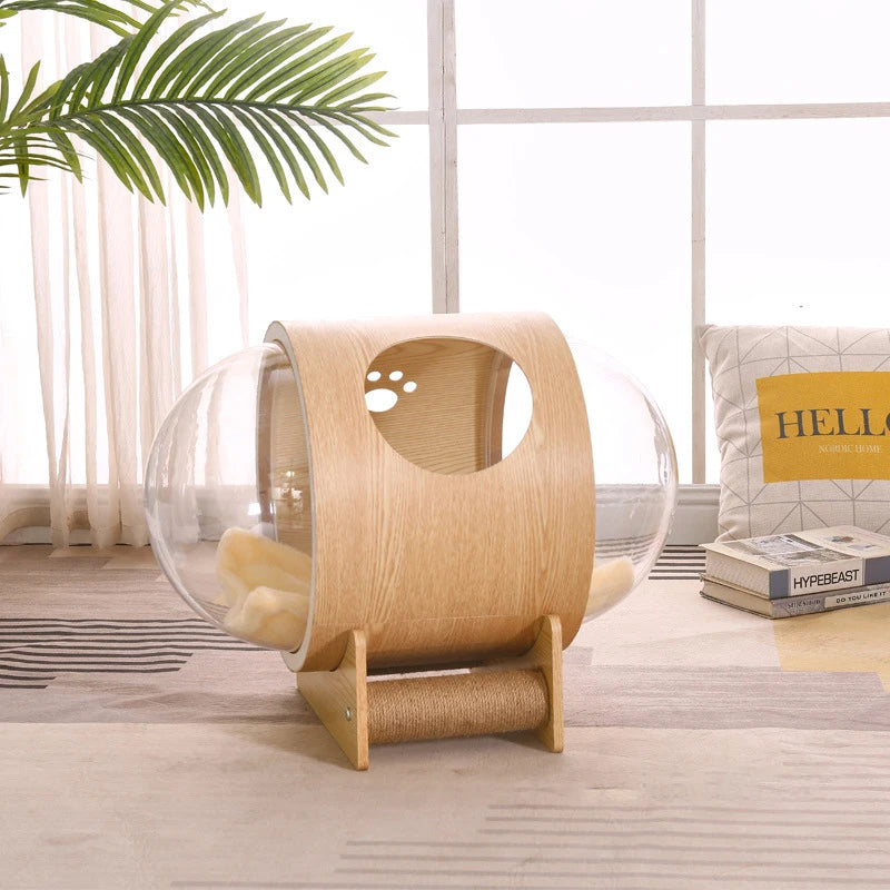 Wholesale Luxury Indoor Wooden Enclosed Cat Winter Box Bed Capsule House Wood Solid Sustainable Cat Hous for Wood Push-up CN;HEB