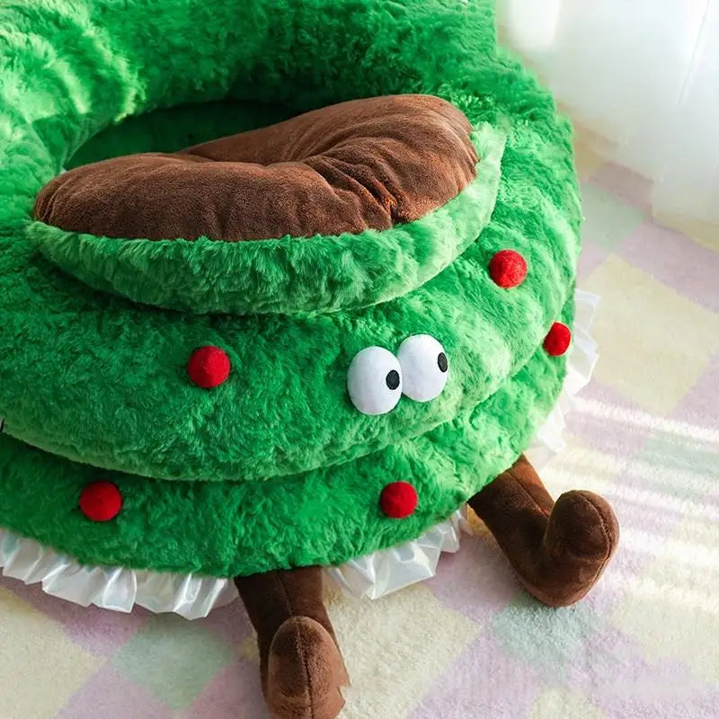 Christmas Wreath Cat Kennel Winter Warm Open Cat Kennel Small Dog Winter Warm Kennel Pet Supplies