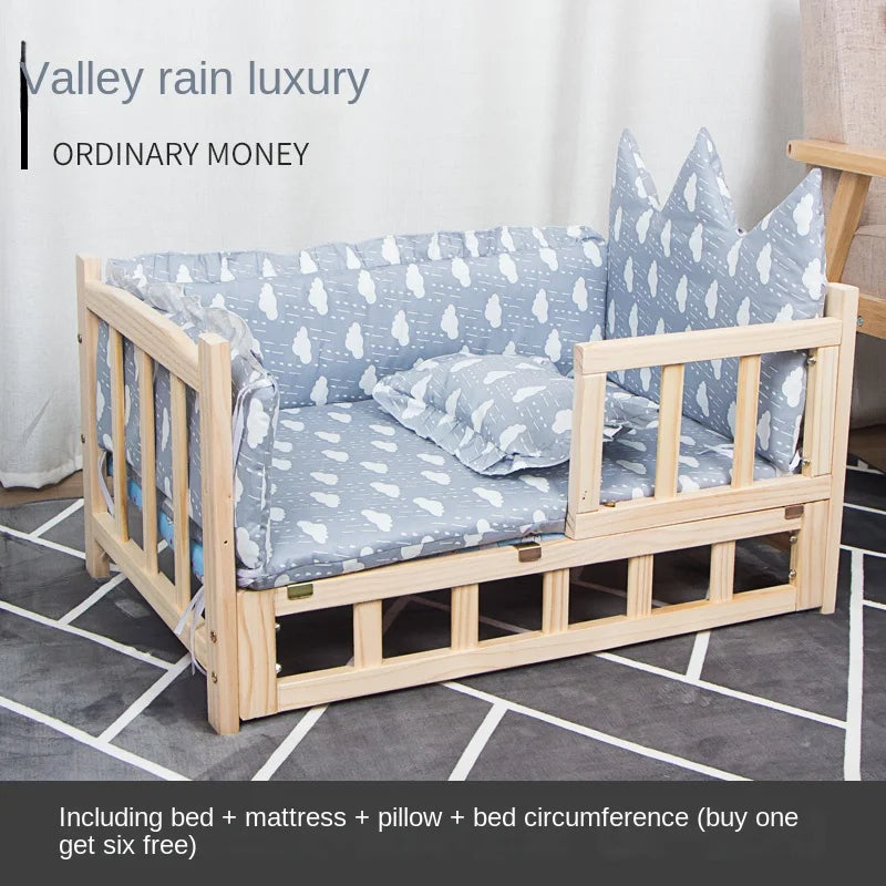 Dog Bed Pet Bed Three-piece Bedding Mattress Pillow Bed  Wooden