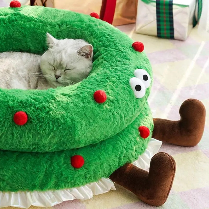Christmas Wreath Cat Kennel Winter Warm Open Cat Kennel Small Dog Winter Warm Kennel Pet Supplies