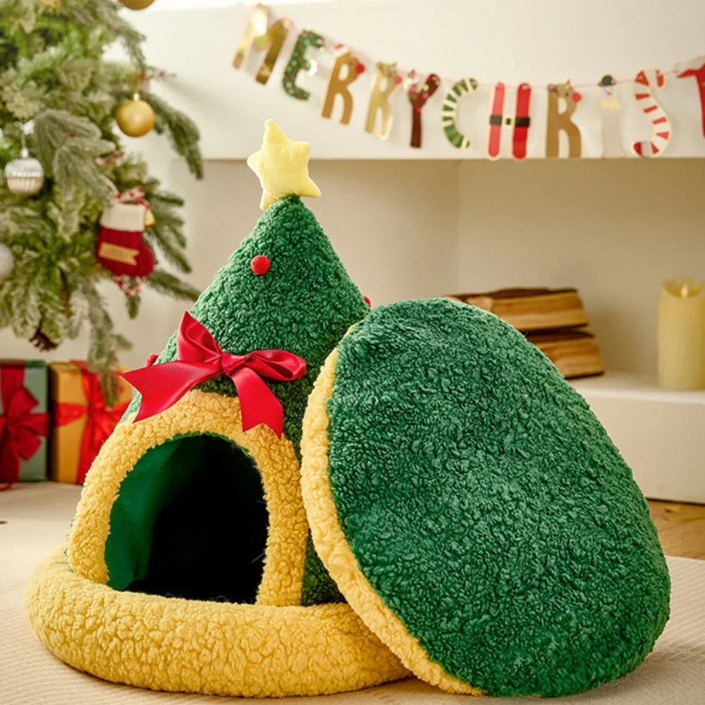 Christmas Version Plush Round Cat Bed Pet Mattress Warm Soft Comfortable Basket Cat Dog 2 in 1 Sleeping Bag Nest for Small Dogs