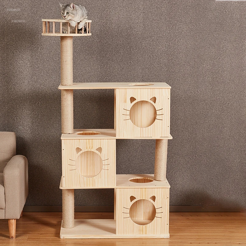 Solid Wood Cat Scratchers Cat Litter Cat Tree One Large Cat House Double-decker Luxury Cat Villa Grab Column Jumping Platform