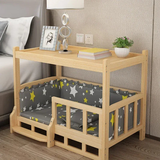 Dog bed, double layer solid wood above and below the ground, summer season Teddy special offer bedside table, dog nest, cat bed,