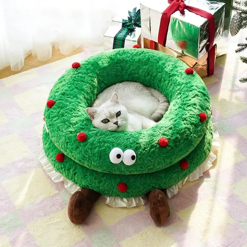 Christmas Wreath Cat Kennel Winter Warm Open Cat Kennel Small Dog Winter Warm Kennel Pet Supplies