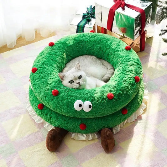 Christmas Wreath Cat Kennel Winter Warm Open Cat Kennel Small Dog Winter Warm Kennel Pet Supplies