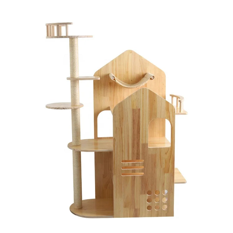 Solid Wood Cat Tree Condo Multiple Tiers Cat House