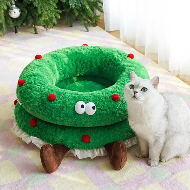 Christmas Wreath Cat Kennel Winter Warm Open Cat Kennel Small Dog Winter Warm Kennel Pet Supplies
