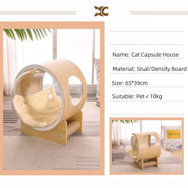 Wholesale Luxury Indoor Wooden Enclosed Cat Winter Box Bed Capsule House Wood Solid Sustainable Cat Hous for Wood Push-up CN;HEB