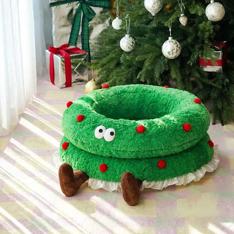 Christmas Wreath Cat Kennel Winter Warm Open Cat Kennel Small Dog Winter Warm Kennel Pet Supplies