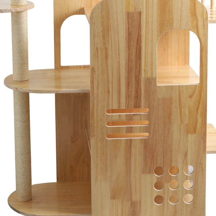 Solid Wood Cat Tree Condo Multiple Tiers Cat House