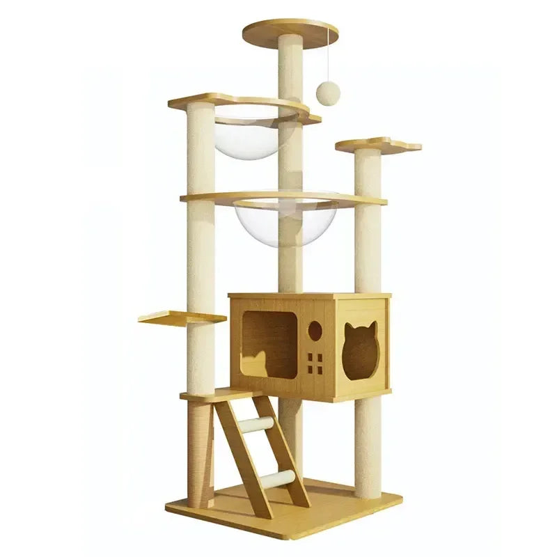 Multi-layer Cat Climbing Frame Cat Tower Grasping Logs and Scratcher Trees  Nest and Platform Jumping Wood Large Indoor Cat Toy
