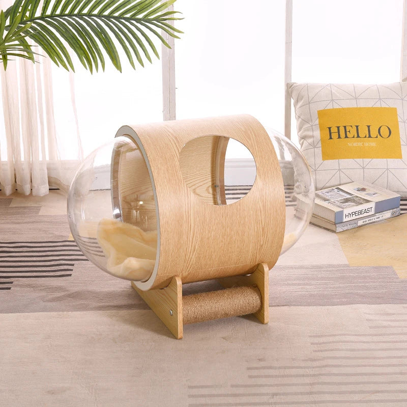 Wholesale Luxury Indoor Wooden Enclosed Cat Winter Box Bed Capsule House Wood Solid Sustainable Cat Hous for Wood Push-up CN;HEB