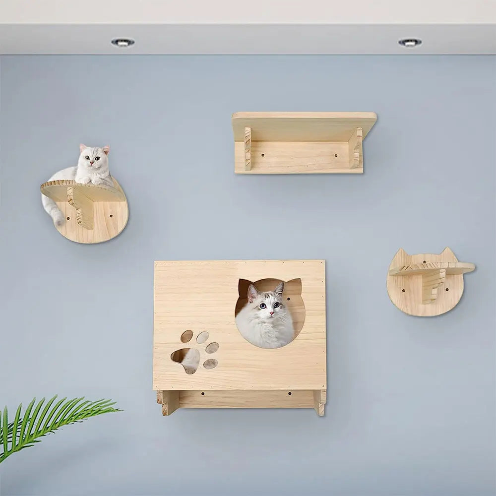 Cat Tree Tower Climbing Shelf Wall Mounted Jumping Platform Cat Hammock And Bed Easy-cleaning and Durable Ladders with Felt