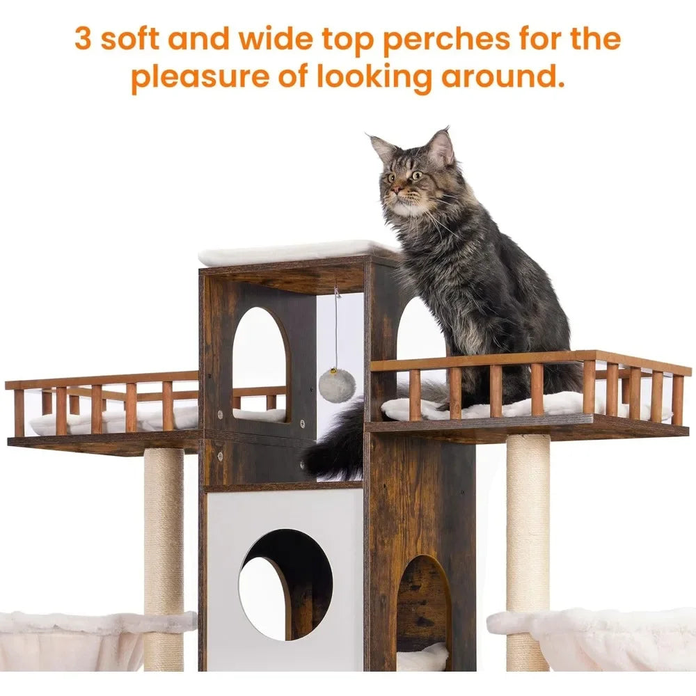 Cat Tree with Litter Box Enclosure for Indoor Big Cat, Cat Tower for Large Cats 20 lbs Heavy Duty, Modern Cat Condo Furniture