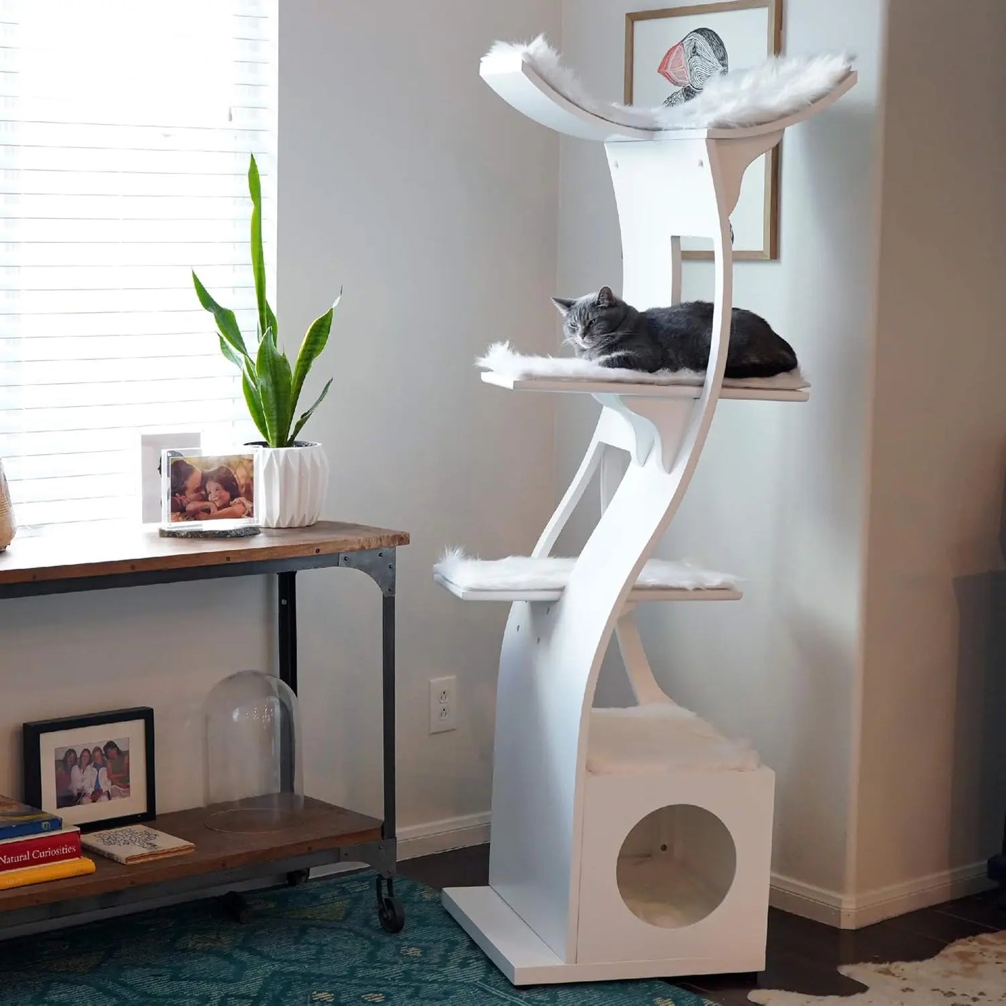 69 Inch Tall Black Espresso Lotus Cat Tower Multi Level Modern Cat Tree for Indoor Cats with Scratching Post Climbing Cat Condo