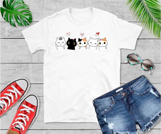 Valentine's Day T Shirt Cute Valentine Cats and Hearts Funny Owner Apparel Cat Lover Outfit