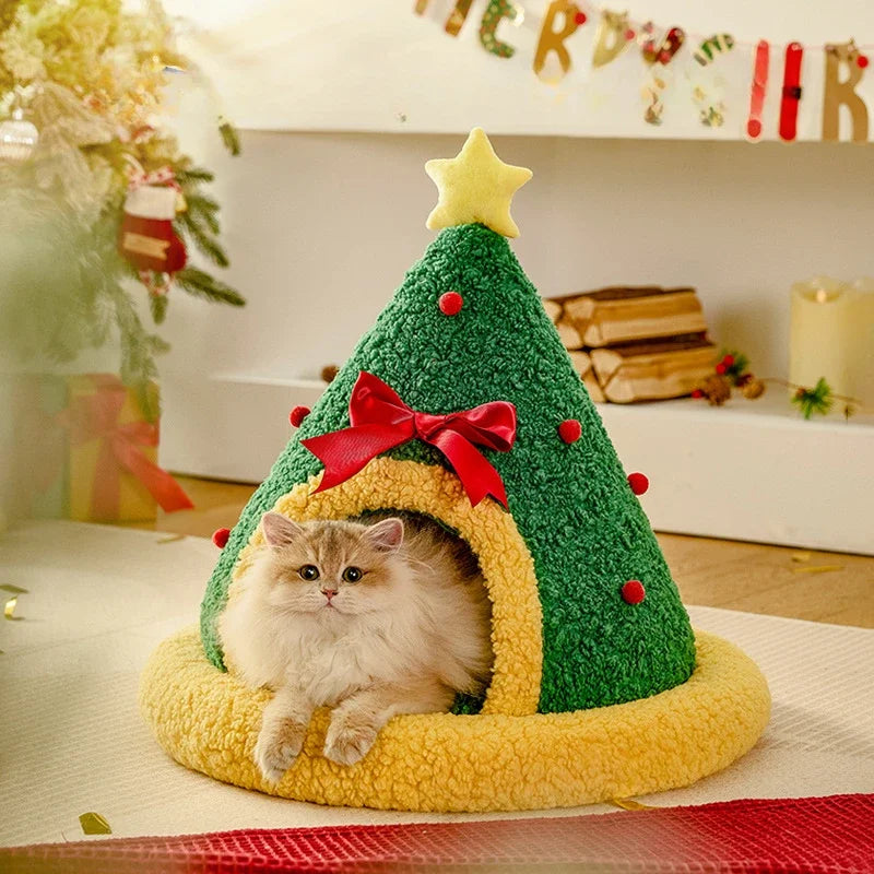 Christmas Version Plush Round Cat Bed Pet Mattress Warm Soft Comfortable Basket Cat Dog 2 in 1 Sleeping Bag Nest for Small Dogs