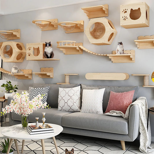 Cat Tree Tower Climbing Shelf Wall Mounted Jumping Platform Cat Hammock And Bed Easy-cleaning and Durable Ladders with Felt