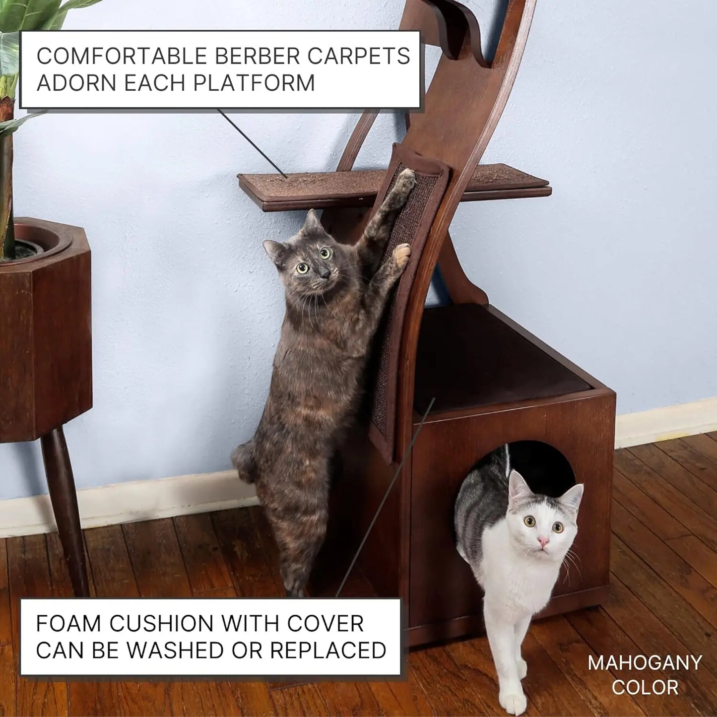 THE REFINED FELINE 69 Inch Tall Black Espresso Lotus Cat Tower, Multi-Level Modern Cat Tree for Indoor Cats with Scratching