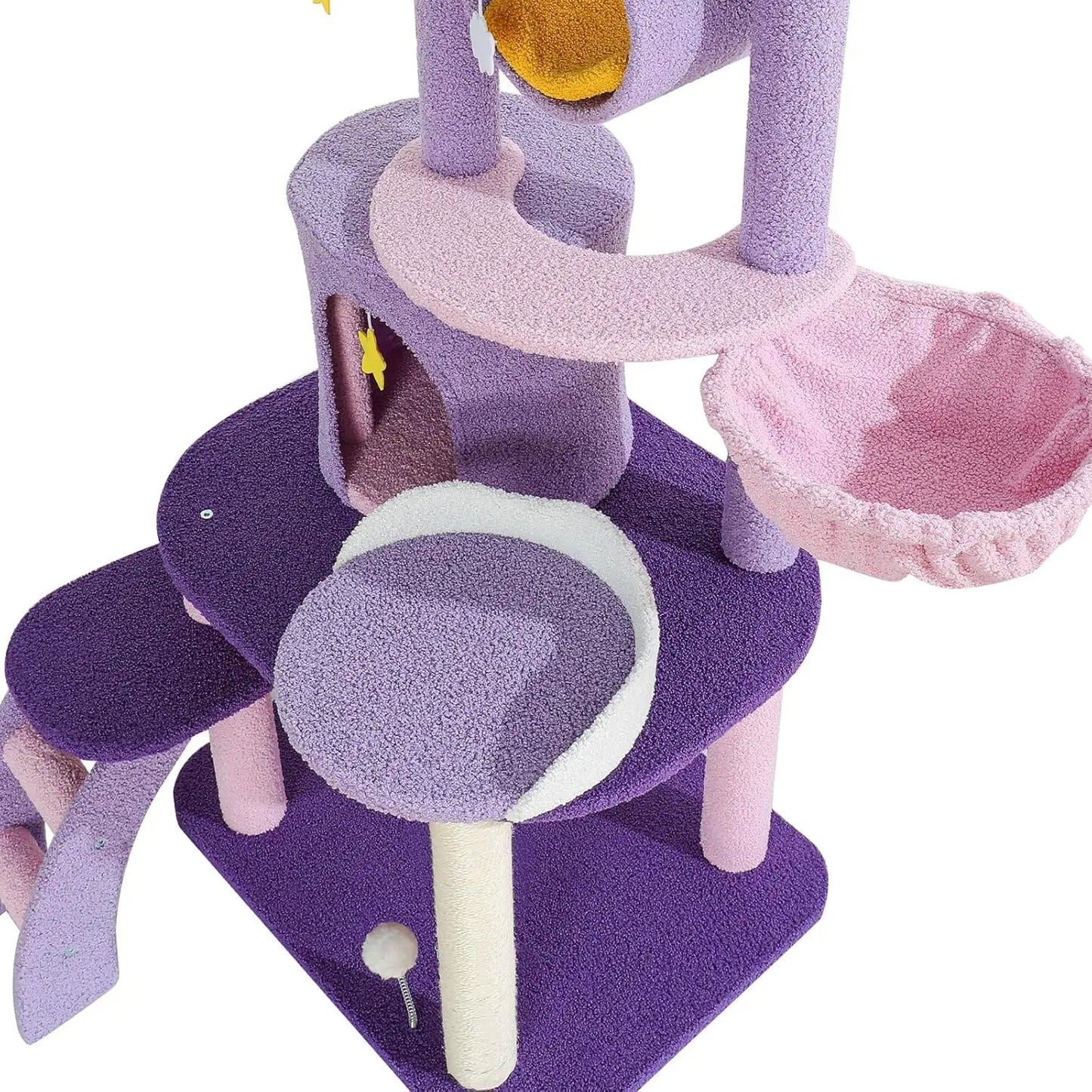 65 Inches Unique Cat Tree Large Tall for Indoor Cats Purple Pink Cloud Big Cat Tree Cat Castle Mansion Condo for Large Cats