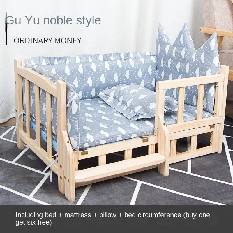 Dog Bed Pet Bed Three-piece Bedding Mattress Pillow Bed  Wooden