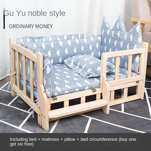 Dog Bed Pet Bed Three-piece Bedding Mattress Pillow Bed  Wooden