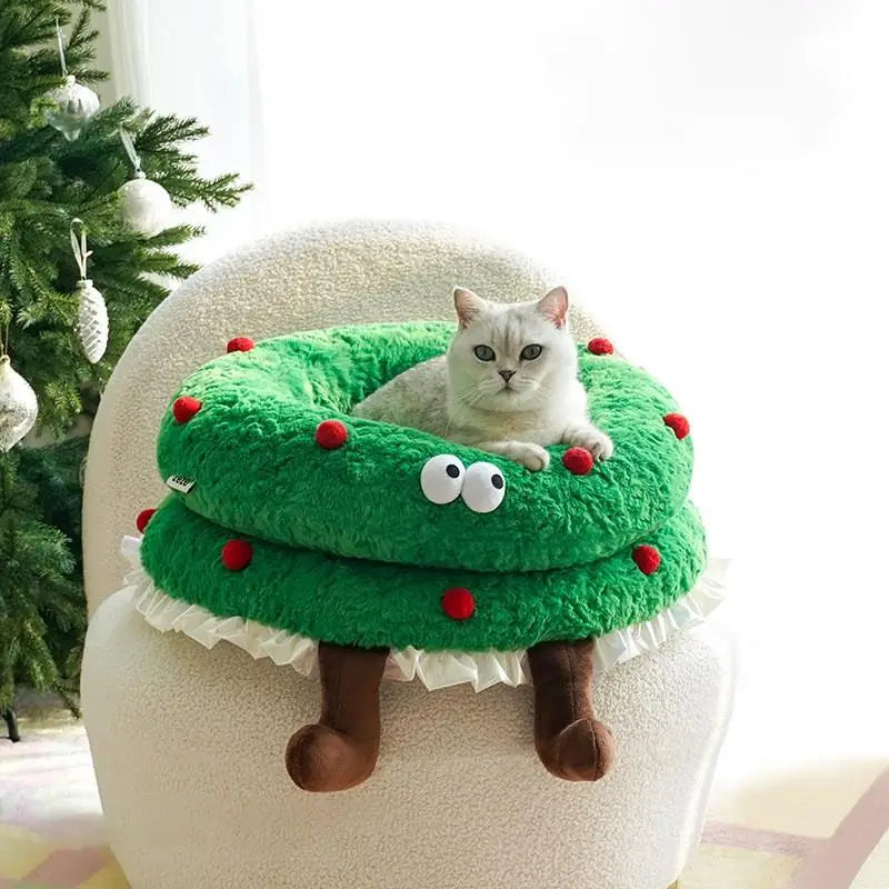 Christmas Wreath Cat Kennel Winter Warm Open Cat Kennel Small Dog Winter Warm Kennel Pet Supplies