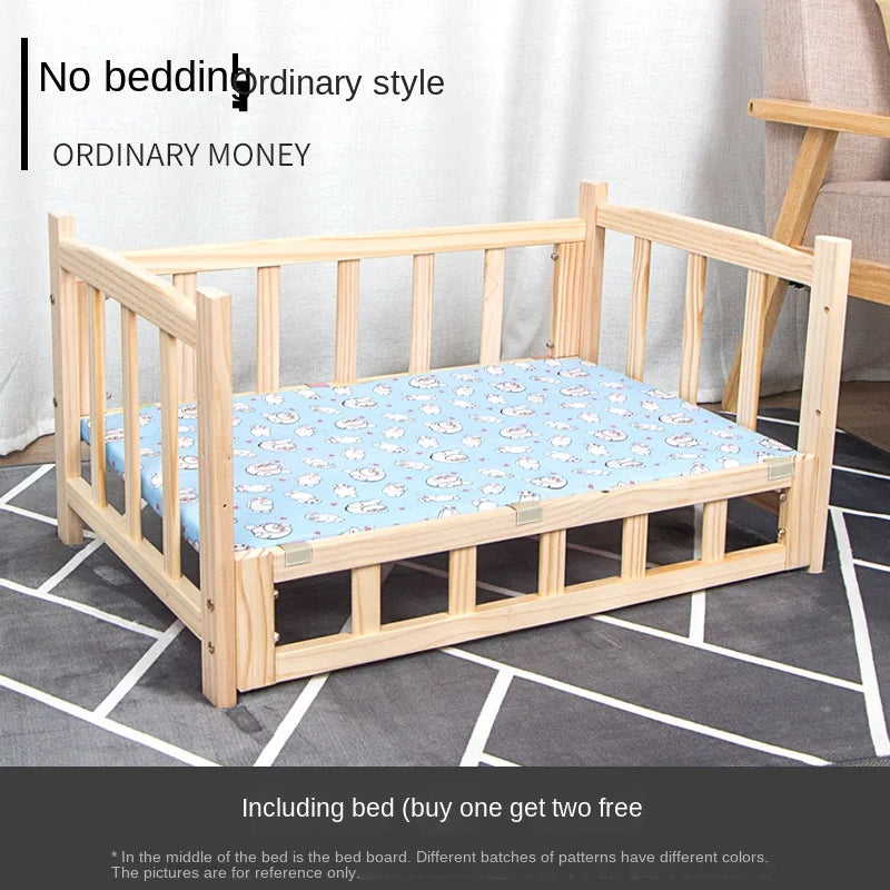 Dog Bed Pet Bed Three-piece Bedding Mattress Pillow Bed  Wooden