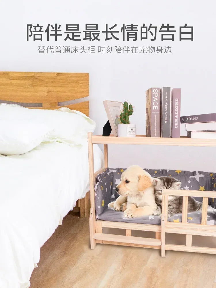 Dog bed, double layer solid wood above and below the ground, summer season Teddy special offer bedside table, dog nest, cat bed,