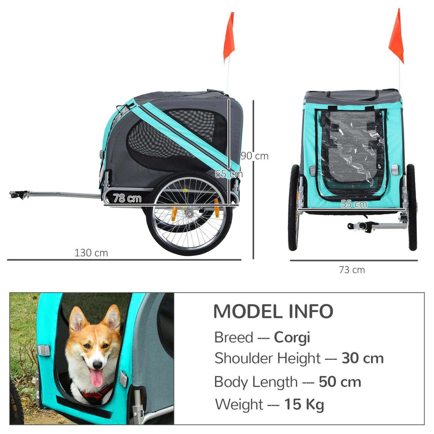 Dog Bike Trailer Folding Pet Trailer Dog Carrier Bicycle Steel Frame Jogger Stroller with Suspension - Green & Grey-2
