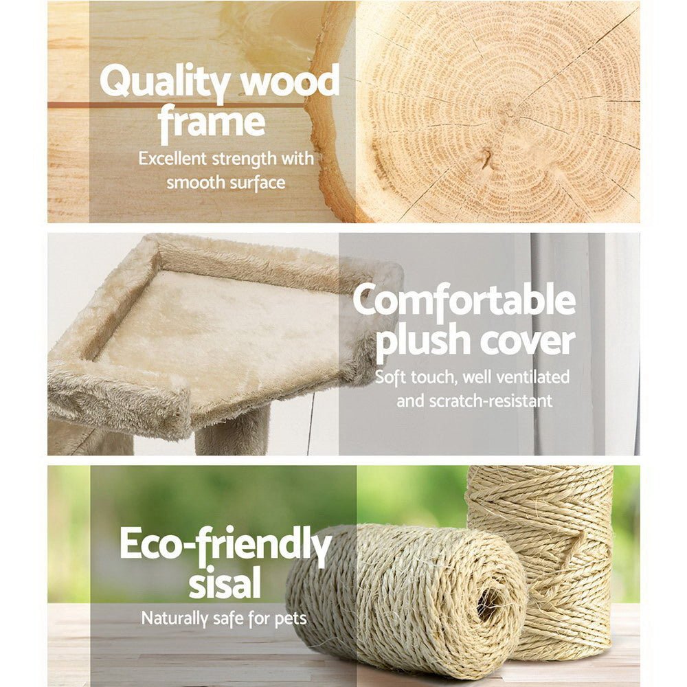 Cat Tree 180cm Trees Scratching Post Scratcher Tower Condo House Furniture Wood Beige-3