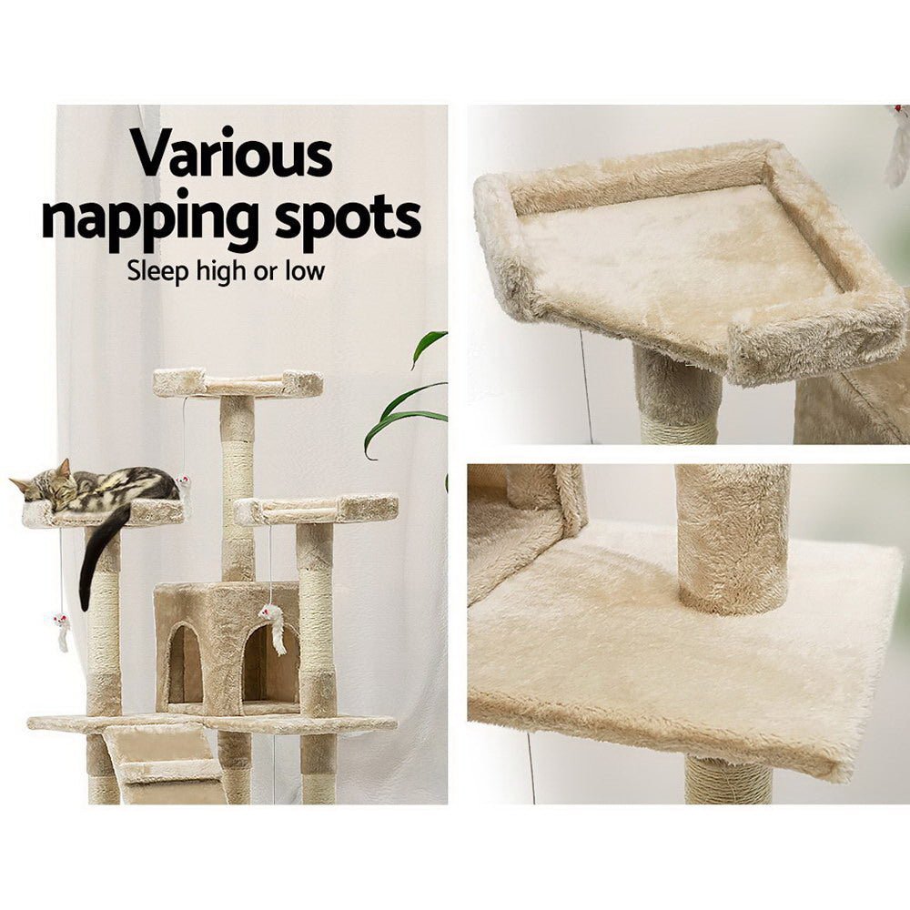 Cat Tree 180cm Trees Scratching Post Scratcher Tower Condo House Furniture Wood Beige-4