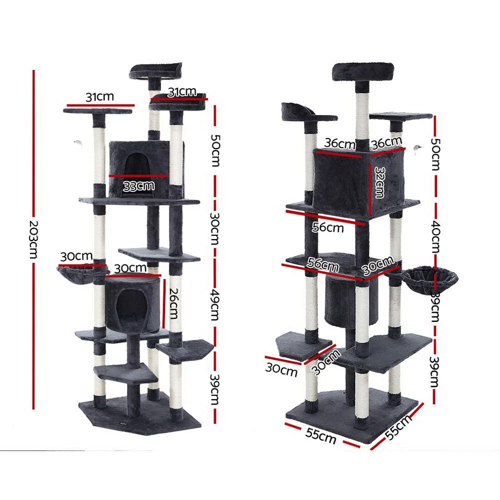 Cat Tree 203cm Trees Scratching Post Scratcher Tower Condo House Furniture Wood-1
