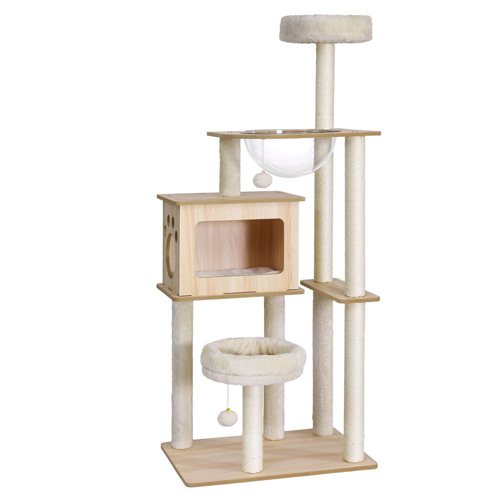 Cat Tree Tower Scratching Post Scratcher 142cm Wood Bed Condo House-0