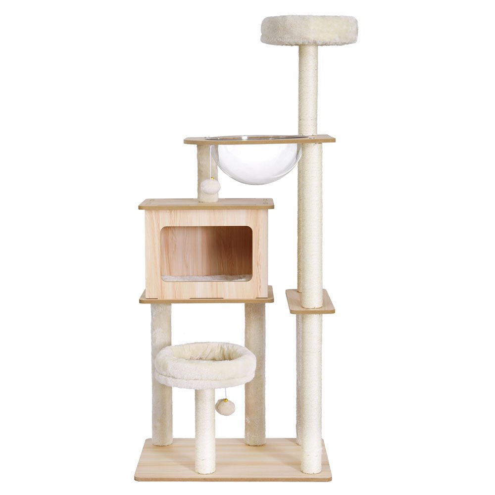 Cat Tree Tower Scratching Post Scratcher 142cm Wood Bed Condo House-2