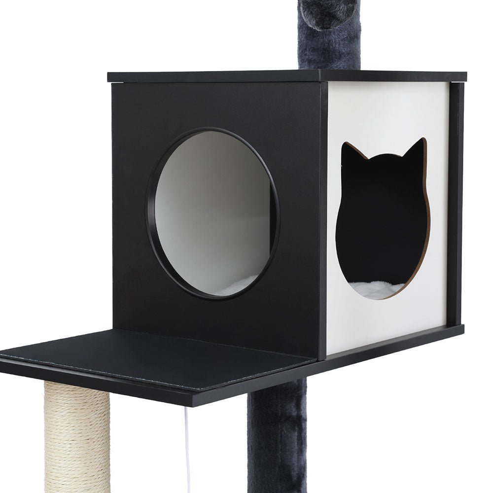 Cat Tree Tower Scratching Post Scratcher 144cm Wood Bed Condo House Cabinet-3