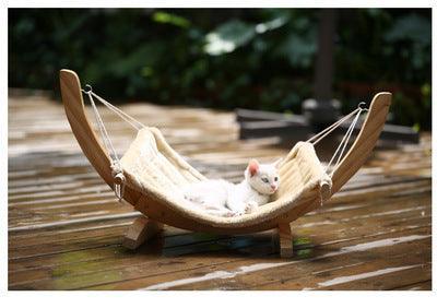 Cozy Paws Wooden Cat Hammock Bed - The Perfect Pet Haven!-0